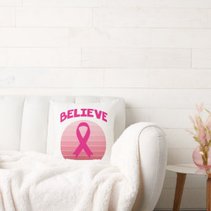 Coussin Croyez Pink Ribbon Retro Throw Pillow