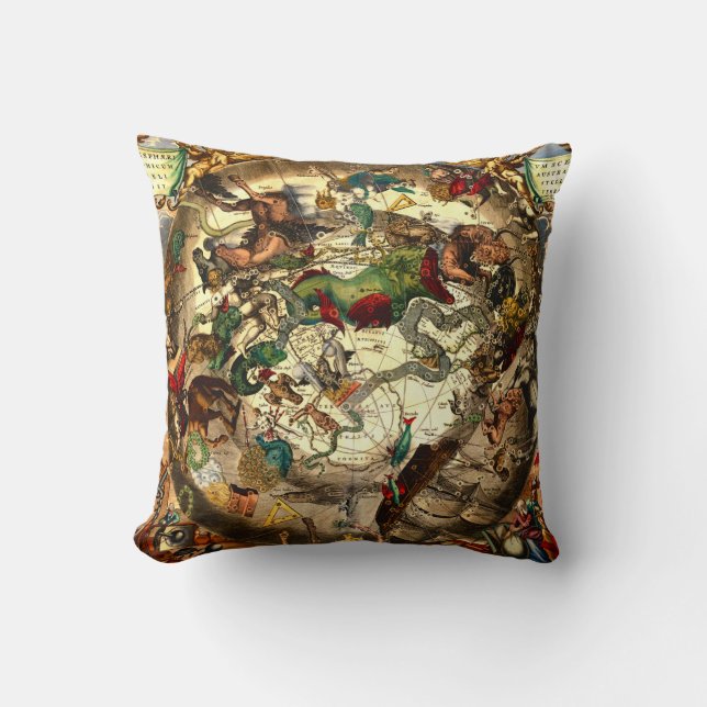 Coussin Cru antique de carte du monde de ciel d'astronomie (Recto)