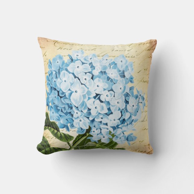 Coussin Cru bleu de fleur d'hortensia botanique (Recto)