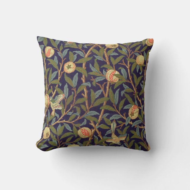 Coussin Cru d'oiseau et de grenade de William Morris (Recto)