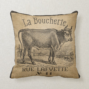 Coussin Cru français de toile de jute de vache à Boucher