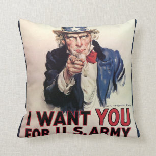 Coussin Cru "je vous veux" l'Oncle Sam pi américain de