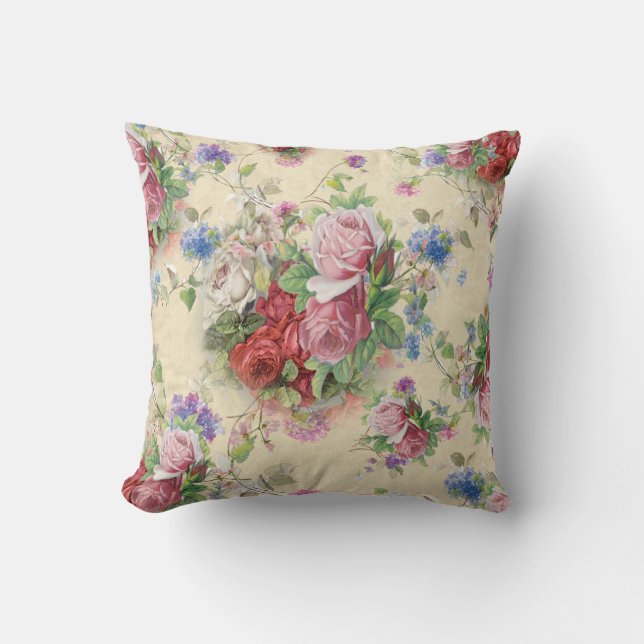 Coussin Cru rouge-rose de bouquet de rose de thé de pays (Recto)