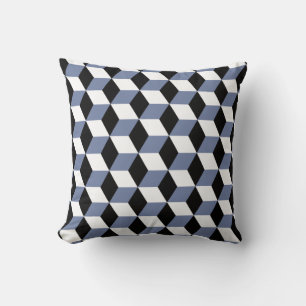 Coussin Cubes 3D bleu ciel noir et blanc Motif