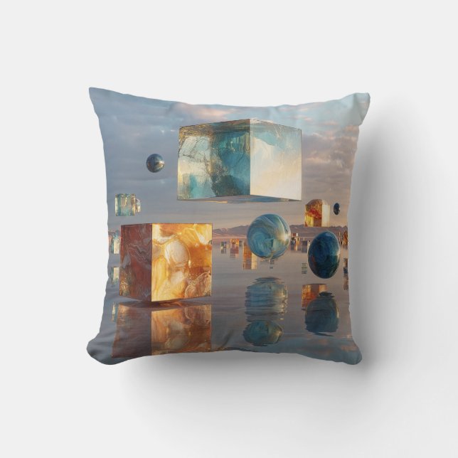 Coussin Cubes et sphères surréalistes flottants (Recto)