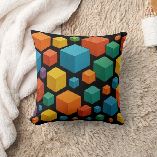 Coussin Cubes galore on black Throw Cushion (Couverture)