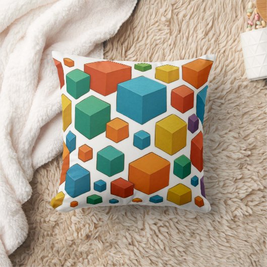 Coussin Cubes galore on white Throw Cushion (Couverture)