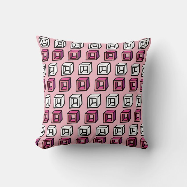 Coussin Cubes Pop Géométriques Rose et Blanc (Recto)