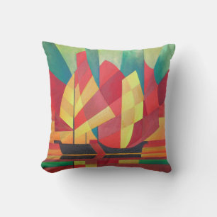 Coussin Cubiste Abstrait de voiles en junk et de ciels océ