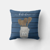 Coussin Cuillère rustique en bois bleu cuillère à jarre Dé (Verso)