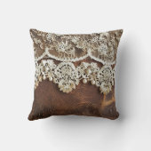 Coussin Cuir à outils rustique et dentelle antique Ouest (Verso)