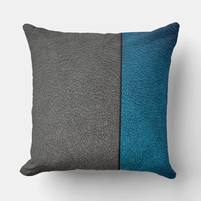 Coussin Cuir bleu et gris (Recto)
