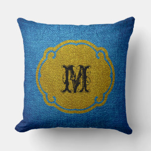 Coussin Cuir bleu jaune
