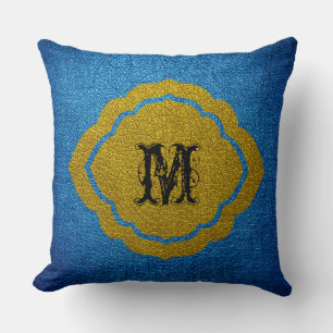 Coussin Cuir bleu jaune