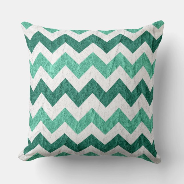 Coussin Cuir Chevron Aqua Blanc Moderne (Recto)
