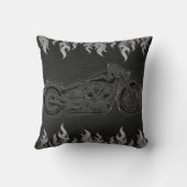 Coussin Cuir noir flammes argent feu chaud moto (Verso)