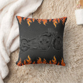 Coussin Cuir Noir Flammes Orange Feu Chaud Moto (Couverture)