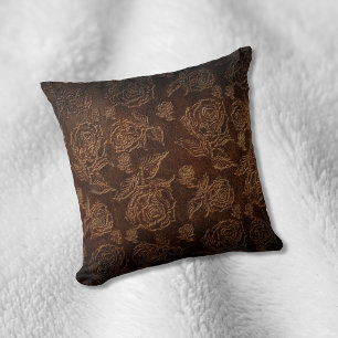 Coussin Cuir Rose Brown Faux Embossé