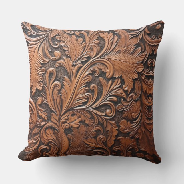 Coussin Cuir vintage sculpté extérieur (Recto)