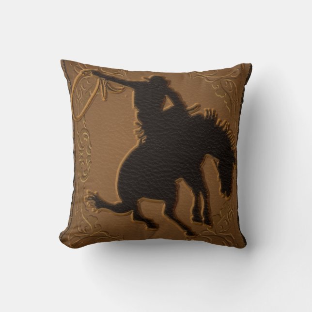 Coussin Cuir Western Far West Rustique Campagne Cowboy (Recto)