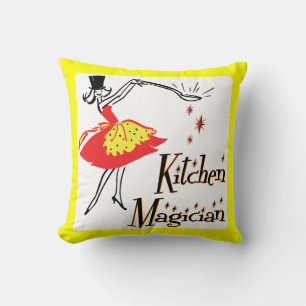Coussin Cuisine Magicien Rétro Cuisine Art Bordure Jaune
