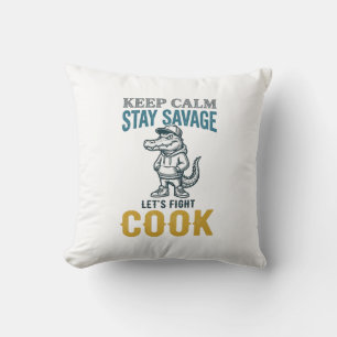 Coussin Cuisinier Sauvage Alligator Gravure Vintage Graphi