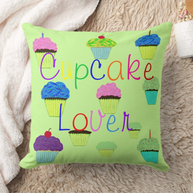 Coussin Cupcake Lover Green Purple PERSONNALISER Nom (Couverture)