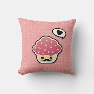 Coussin Cupcake rose Kawaii avec Moustache