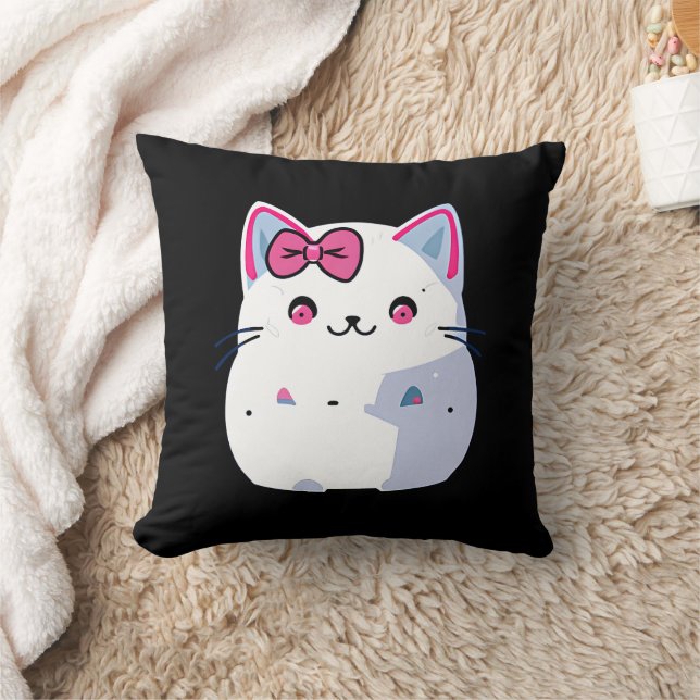 Coussin Cupide chaton blanc Kitty avec botte rose (Couverture)