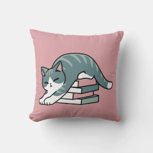 Coussin Curieux avec un livre et un chat - Lecture confort