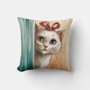 Coussin Curieux Chat avec Bow