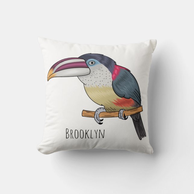 Coussin Curl crested aracari bird cartoon (Recto)
