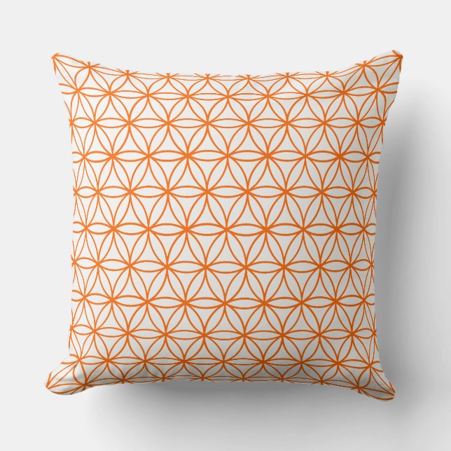 Coussin Cushion, Lotus Graphisme Fleur en blanc et orange (Recto)