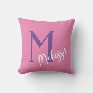 Coussin CUSHION rose nom monogramme personnalisez minimale