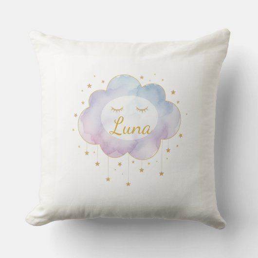 Coussin Custom Baby Name Lavender Watercolor Cloud Gold Ey (Recto)