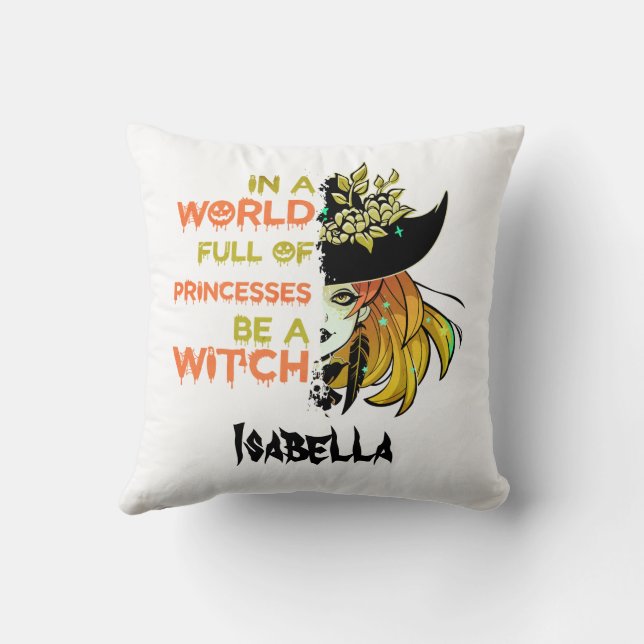 Coussin Custom Be A Witch Halloween Drôle Typographie (Verso)