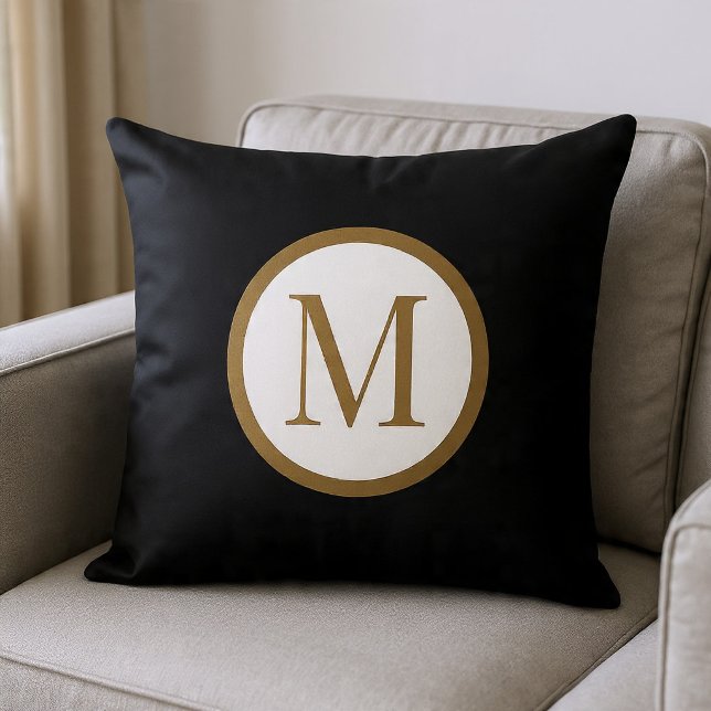 Coussin Custom Black & Gold Center Seal Monogram (Créateur téléchargé)