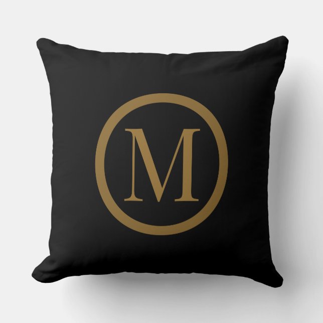 Coussin Custom Black & Gold Framed Monogram Throw Pillow (Recto)