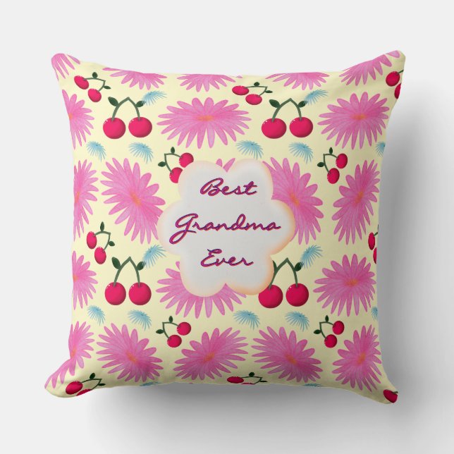 Coussin Custom Bright Pink Floral Cherry Pattern  (Recto)