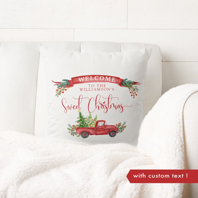 Coussin Custom, Camion Rouge Vintage, Sweet Christmas Fest (Créateur téléchargé)