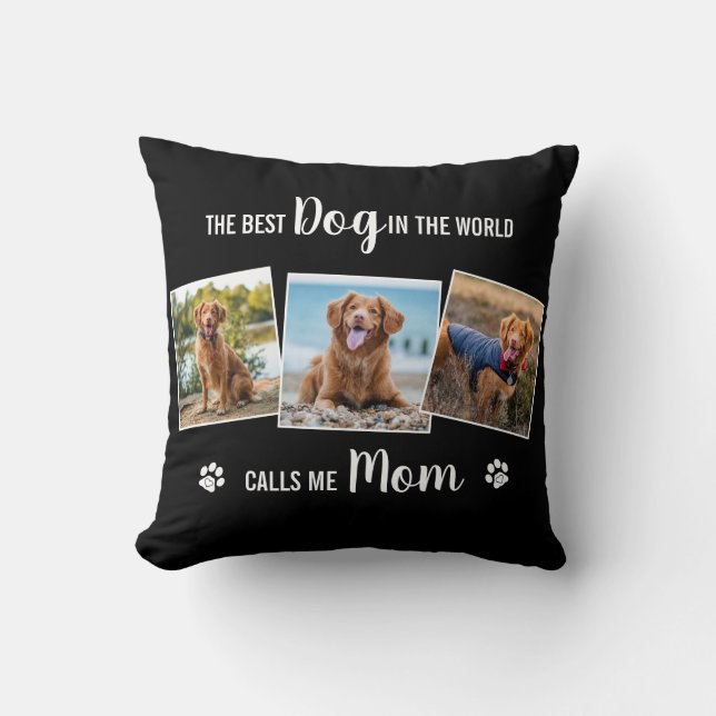 Coussin Custom Chien Maman Black Photo Collage (Recto)