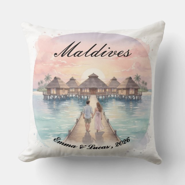 Coussin Custom Couple Maldives Honeymoon Keepsake (Recto)