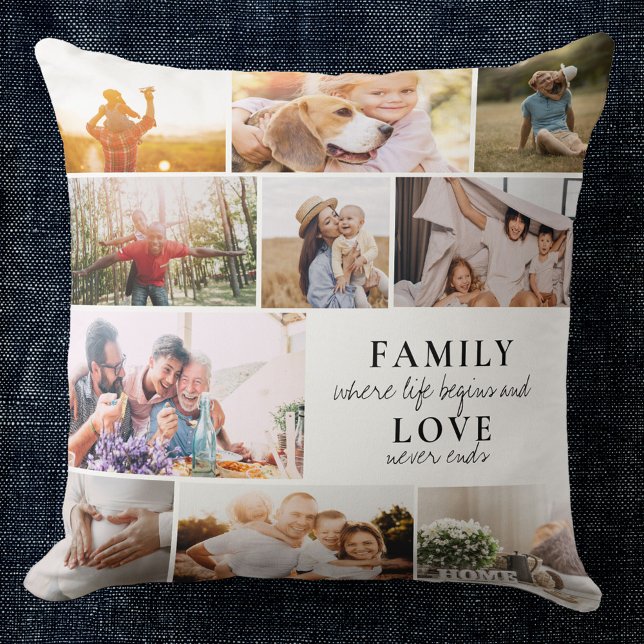 Coussin Custom Family Love Photo Collage Modern Quote Chic (Créateur téléchargé)