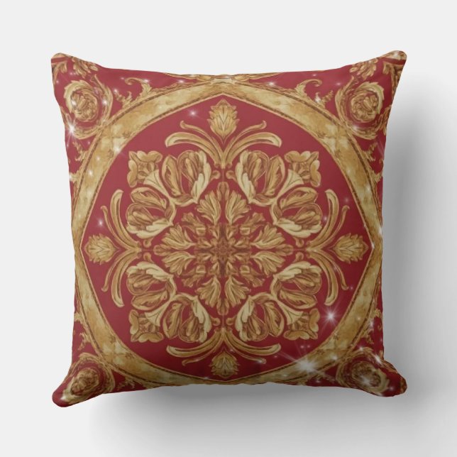 Coussin Custom Golden Red Ornate  – Personalized Luxury De (Verso)