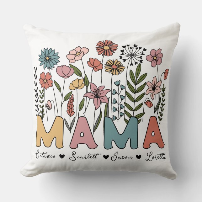 Coussin Custom Mama Throw Pillow With Kids' Names (Recto)
