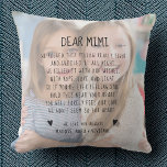 Coussin Custom Mimi Message Photo Chic Fête des Mères Mode<br><div class="desc">Montrez votre amour à Mimi avec ce coussin photo chic et moderne avec votre propre message personnalisé. Avec de l'espace pour deux photos, la capacité de personnaliser à n'importe quel nom que vous pourriez l'appeler (Gigi, Nana, Meemaw, Oma, Grand-mère, etc) et vos propres noms comme expéditeur - cette lettre sur...</div>