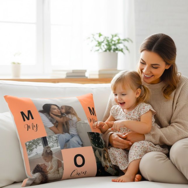 Coussin Custom "MOM" Photo Collage Throw Pillow (Créateur téléchargé)