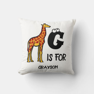 Coussin Custom monogram G is for Giraffe cute giraffes