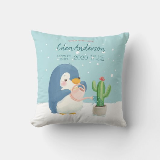 Coussin [Custom]Naissance du bébé Stat Cute Penguin Cactus (Recto)