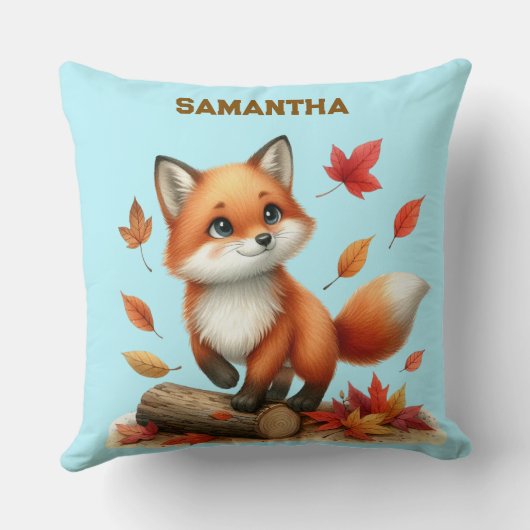 Coussin Custom Name Autumn Fox Pillow (Verso)